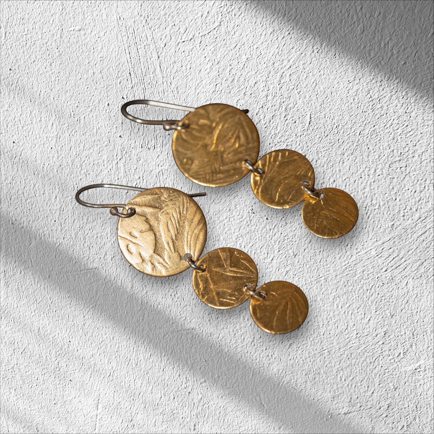 Triple Textured Brass Earrings